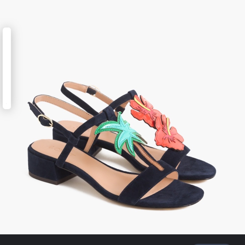 J. Crew Navy Sandals with Floral and Palm Accents